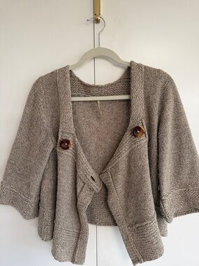 Free People Taupe Knit Square-Neck Button Sweater